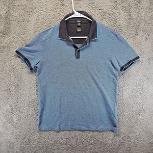 Boss Hugo Boss Polo‎ Shirt Men Size Large Blue Woven Short Sleeve